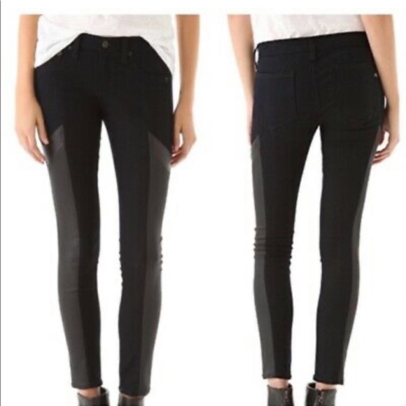 🎉2xHP🎉 Rag & Bone Midnight Leather Trim Skinny Jeans - Picture 2 of 13